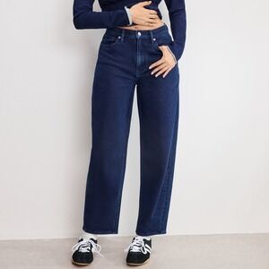 Good American Jeanius Barrel Sweatpants Women's 10 Indigo Denim Look Terry NWT